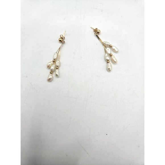 Vintage 14K Gold Baroque Freshwater Pearl Dangle Earrings - Picture 4 of 9